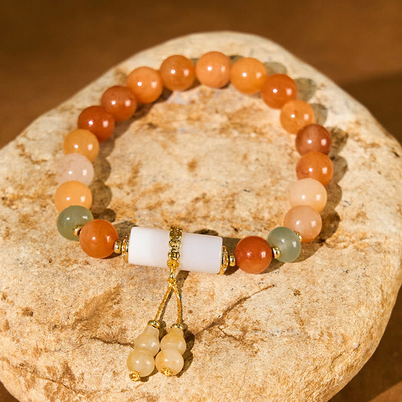 Buddha Stones Golden Silk Jade Beads Gourd White Crystal Wealth Luck Bracelet - image 2