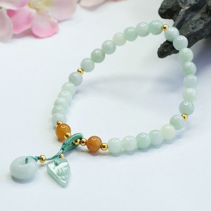 Buddha Stones Jade Beads Leaf Peace Buckle Prosperity Bracelet - image 3