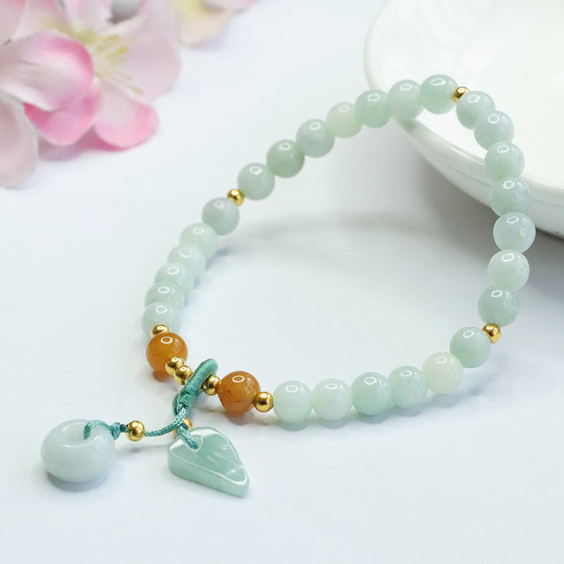 Buddha Stones Jade Beads Leaf Peace Buckle Prosperity Bracelet - image 9