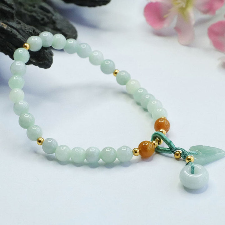 Buddha Stones Jade Beads Leaf Peace Buckle Prosperity Bracelet - image 7