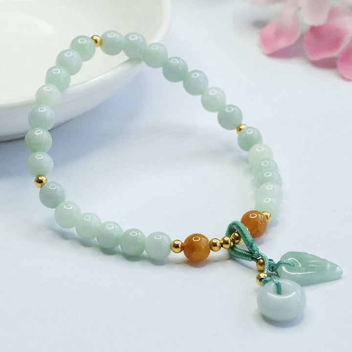 Buddha Stones Jade Beads Leaf Peace Buckle Prosperity Bracelet - image 2