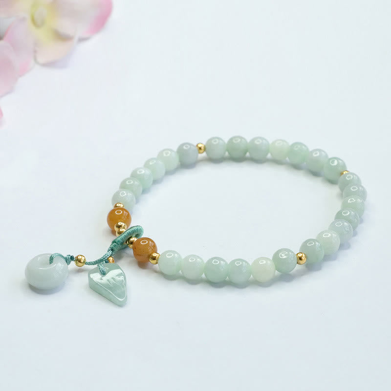 Buddha Stones Jade Beads Leaf Peace Buckle Prosperity Bracelet - image 1