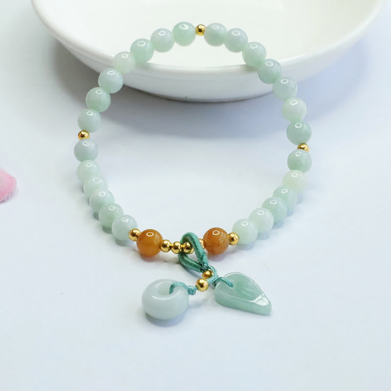 Buddha Stones Jade Beads Leaf Peace Buckle Prosperity Bracelet - image 4
