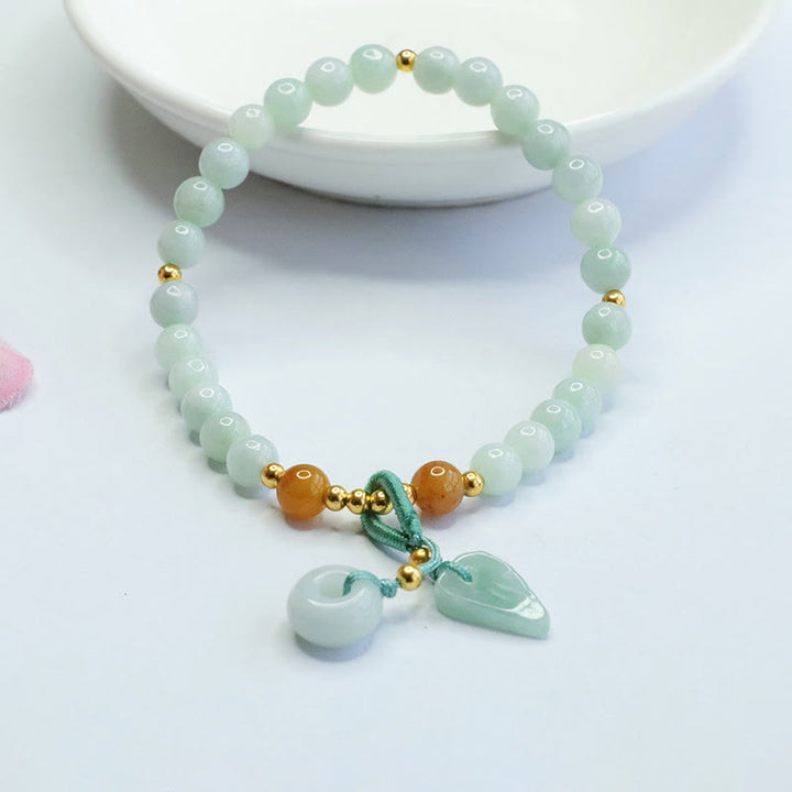 Buddha Stones Jade Beads Leaf Peace Buckle Prosperity Bracelet - image 4