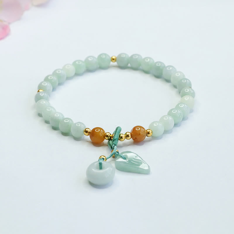 Buddha Stones Jade Beads Leaf Peace Buckle Prosperity Bracelet - Jade(Wrist circumference: 15-16cm) - image 0