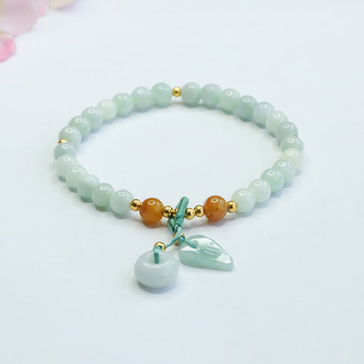 Buddha Stones Jade Beads Leaf Peace Buckle Prosperity Bracelet - Jade(Wrist circumference: 15-16cm) - image 0