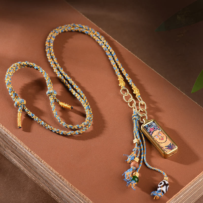 Buddha Stones Tibet God Of Wealth Titanium Steel Thangka Wealth Necklace Pendant - image 3