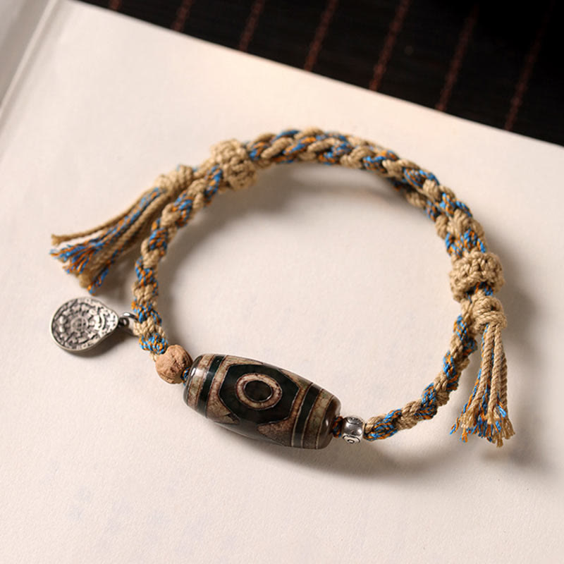 Buddha Stones Tibetan Dzi Bead Wealth  Protection Braided Bracelet - image 1