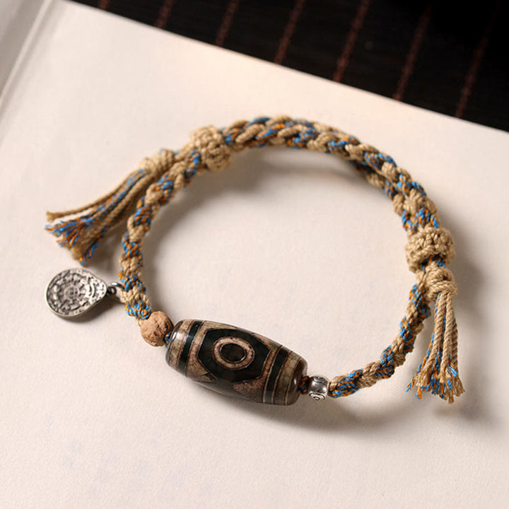 Buddha Stones Tibetan Dzi Bead Wealth  Protection Braided Bracelet - image 1