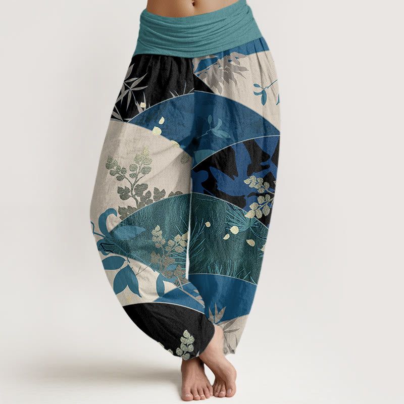 Buddha Stones Cotton Semicircle Leaves Pattern Women's Elastic Waist Harem Pants - LightSeaGreen - US22，UK/AU26，EU54 (6XL) - image 4