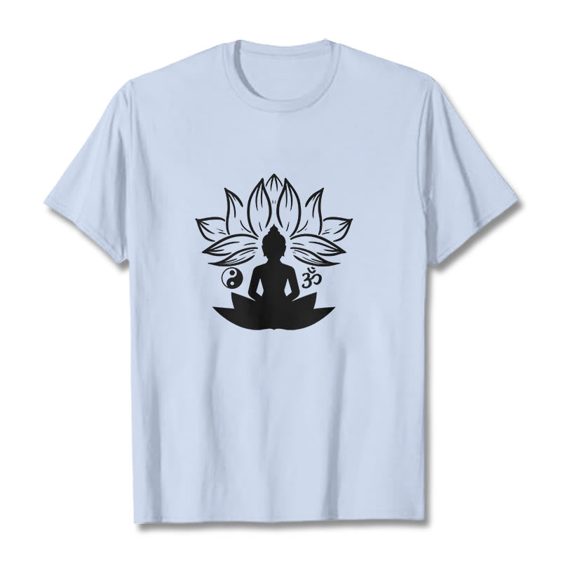 Buddha Stones Om Yin Yang Buddha Statue Sitting Lotus Meditation Tee T-shirt - LightCyan - 2XL - image 18