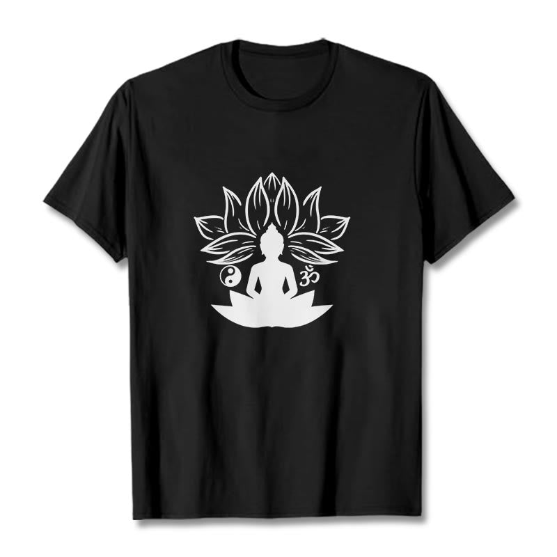 Buddha Stones Om Yin Yang Buddha Statue Sitting Lotus Meditation Tee T-shirt - Black - 2XL - image 4