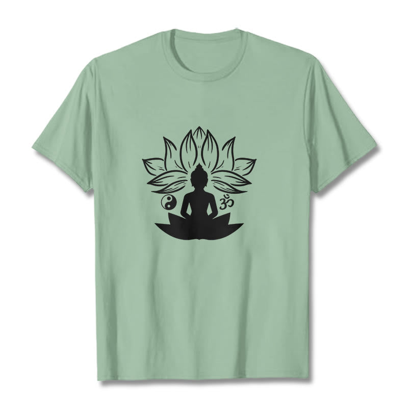 Buddha Stones Om Yin Yang Buddha Statue Sitting Lotus Meditation Tee T-shirt - PaleGreen - 2XL - image 14