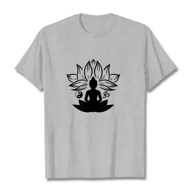 Buddha Stones Om Yin Yang Buddha Statue Sitting Lotus Meditation Tee T-shirt - LightGrey - 2XL - image 19
