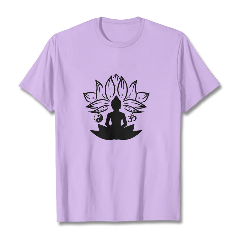 Buddha Stones Om Yin Yang Buddha Statue Sitting Lotus Meditation Tee T-shirt - Plum - 2XL - image 16