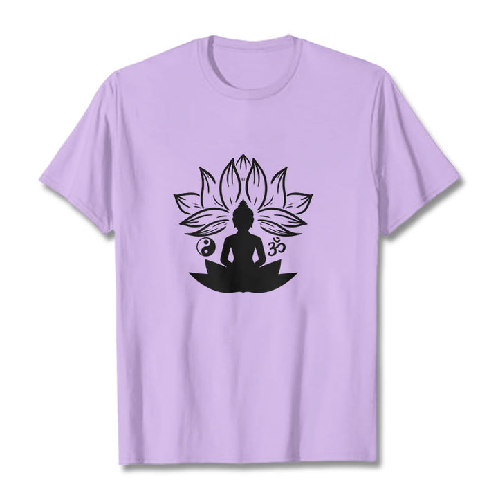 Buddha Stones Om Yin Yang Buddha Statue Sitting Lotus Meditation Tee T-shirt - Plum - 2XL - image 16