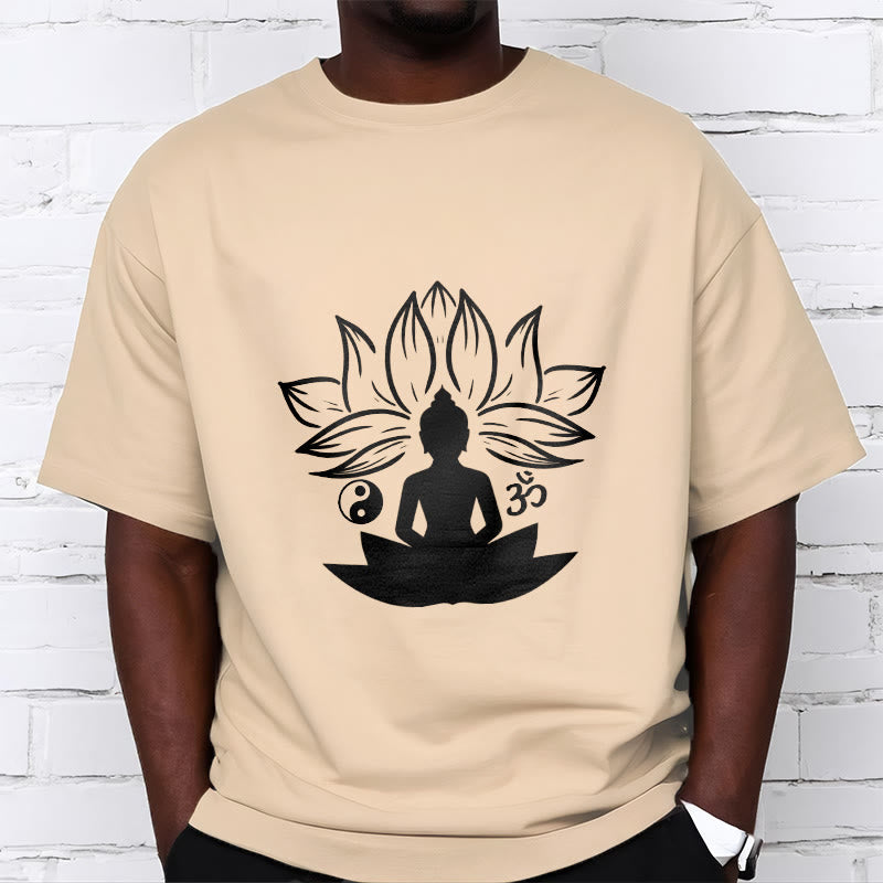 Buddha Stones Om Yin Yang Buddha Statue Sitting Lotus Meditation Tee T-shirt - image 9