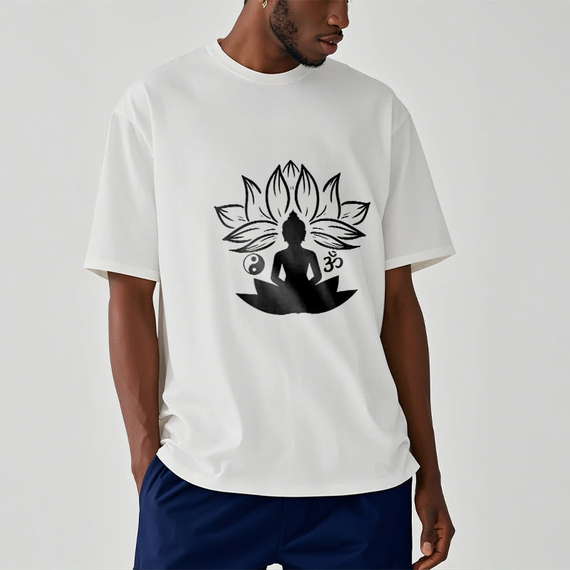 Buddha Stones Om Yin Yang Buddha Statue Sitting Lotus Meditation Tee T-shirt - image 1