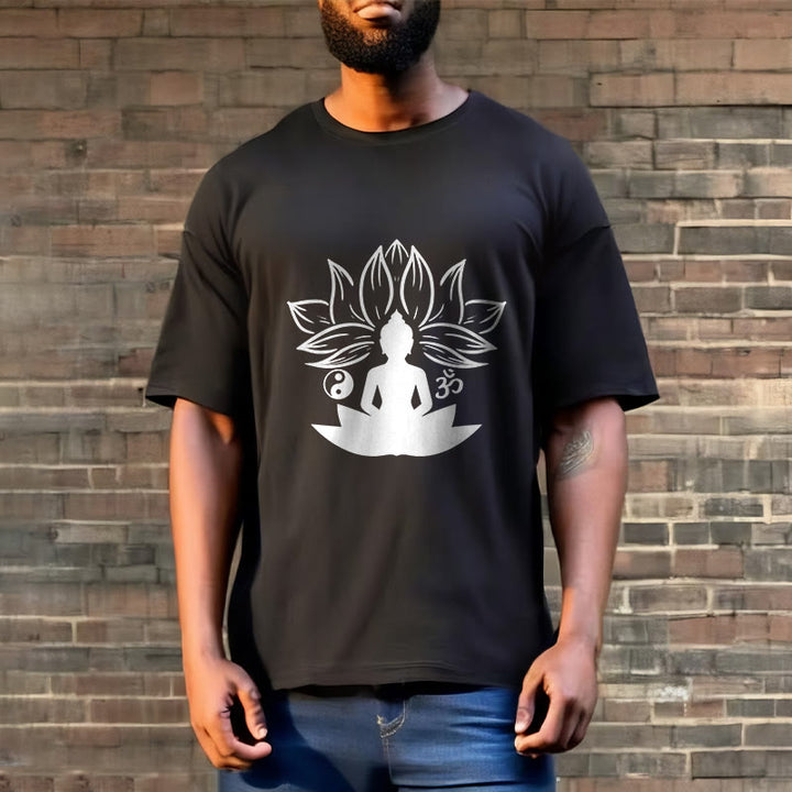 Buddha Stones Om Yin Yang Buddha Statue Sitting Lotus Meditation Tee T-shirt - image 5
