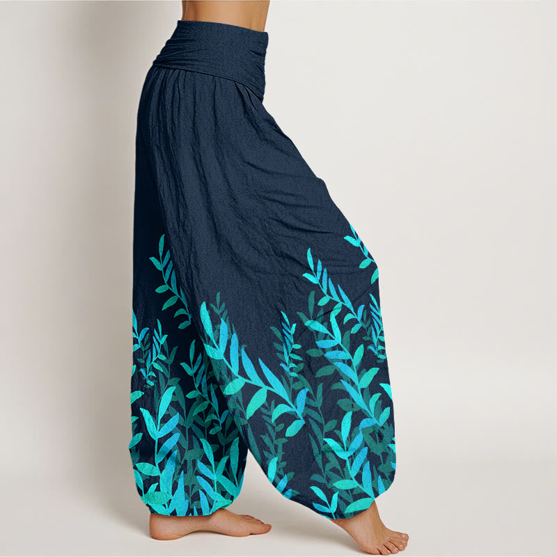 Buddha Stones Cotton Casual Leaves Pattern Women's Elastic Waist Harem Pants - image 9