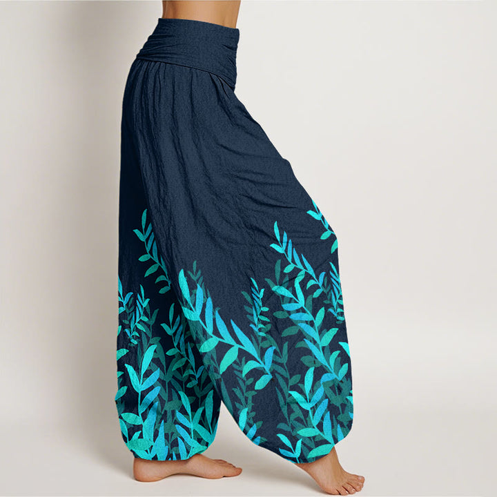 Buddha Stones Cotton Casual Leaves Pattern Women's Elastic Waist Harem Pants - image 9