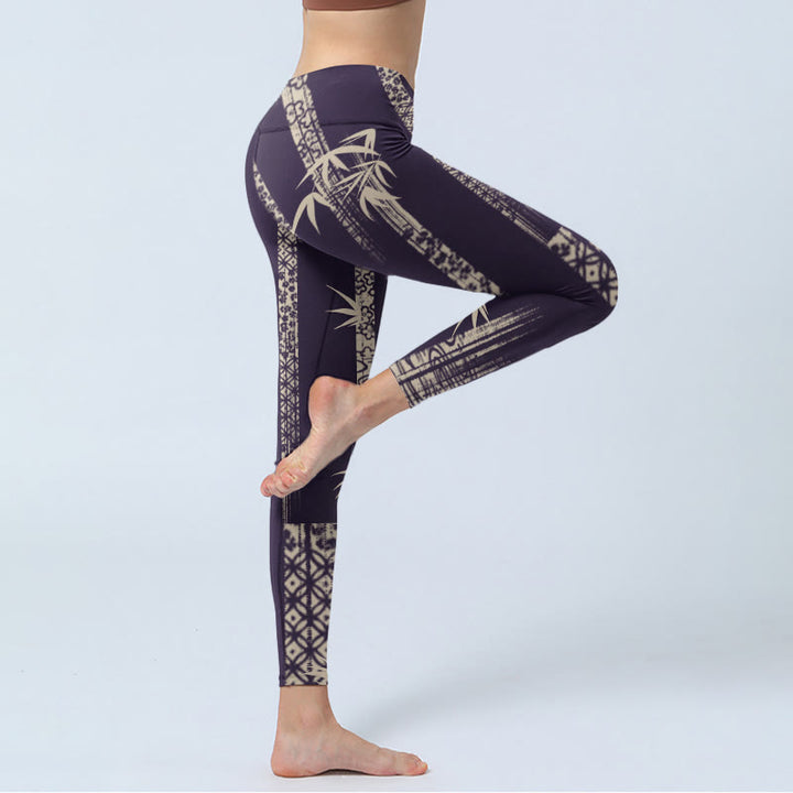 Buddha Stones Bamboo Water Wave Pattern Print Gym Leggings Women's Yoga Pants - image 3