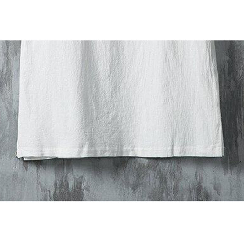 Buddha Stones Summer Chinese Frog-Button Printing Men's Plain Patchwork Half Sleeve Cotton Linen Shirt - image 5