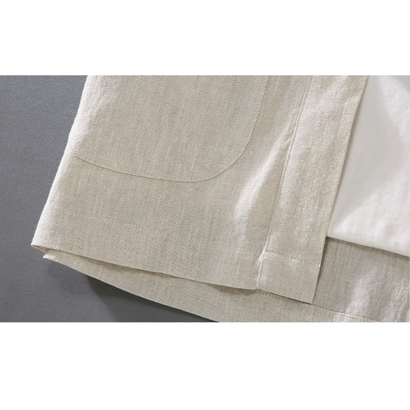 Buddha Stones Vintage Plain Tang Suit Chinese Frog-Button Cotton Linen Men's Shirt With Pockets - image 5