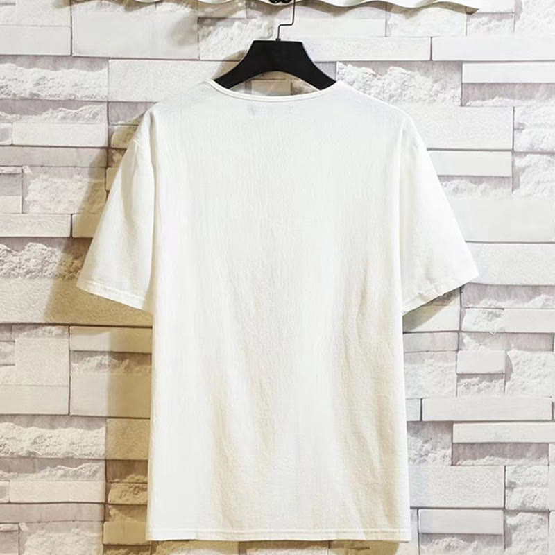Buddha Stones 2Pcs Short Sleeve T-Shirt Drawstring Short Pants With Pockets Men's Cotton Linen Meditation Cloth Set - image 4