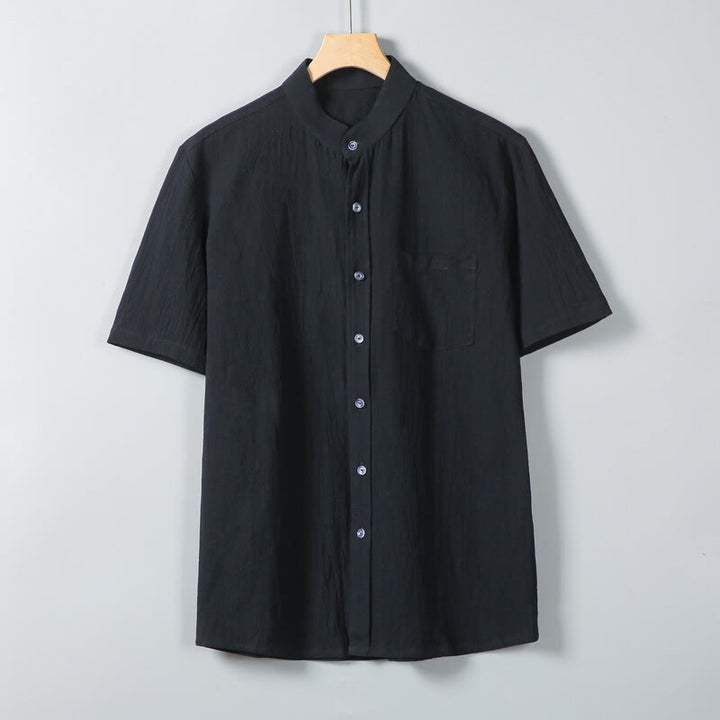 Buddha Stones Daily Printing Solid Color Single Breasted Men's Short Sleeve Cotton Linen Shirt WIth Pockets - Black - US/UK/AU46，EU56 (5XL) - image 8