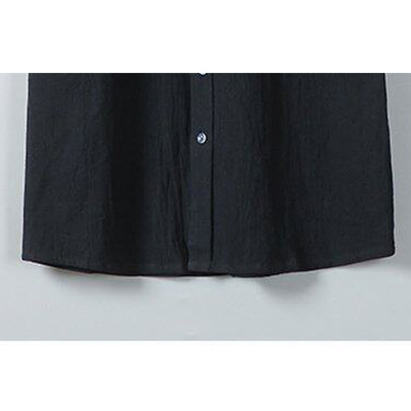 Buddha Stones Daily Printing Solid Color Single Breasted Men's Short Sleeve Cotton Linen Shirt WIth Pockets - image 9