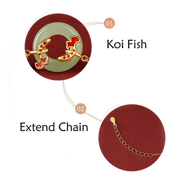 Buddha Stones 999 Sterling Silver Hetian White Jade Double Koi Fish Peace Buckle Lucky Charm Wealth Bracelet - image 6