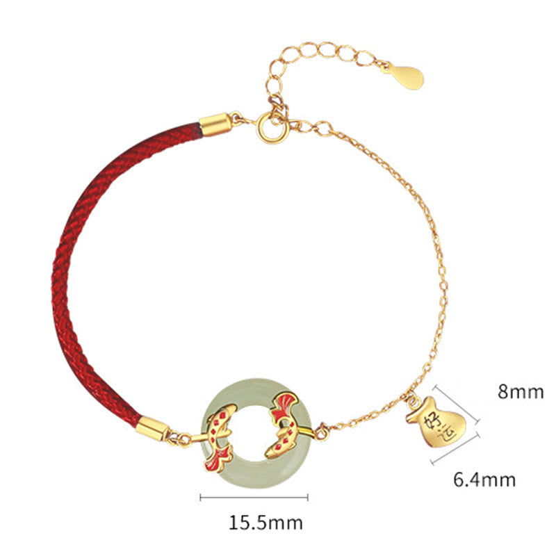 Buddha Stones 999 Sterling Silver Hetian White Jade Double Koi Fish Peace Buckle Lucky Charm Wealth Bracelet - image 8