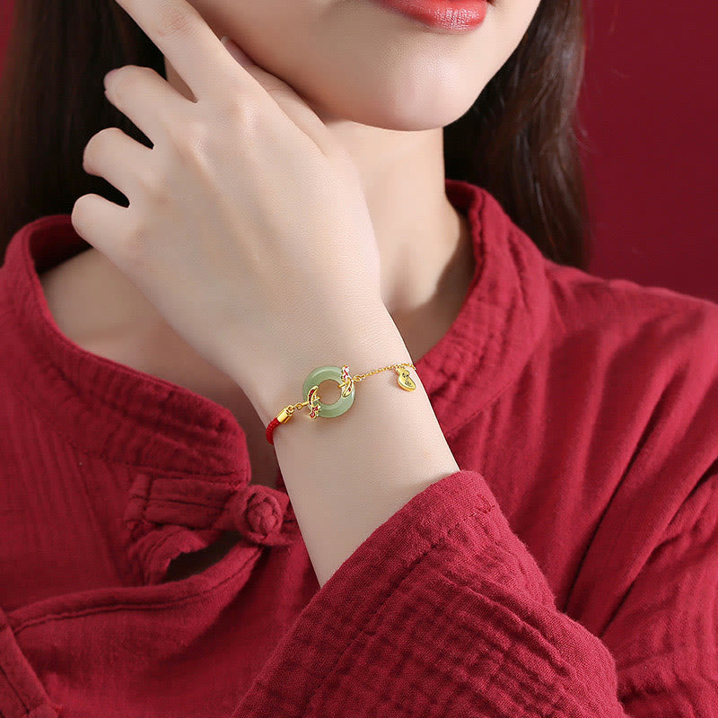 Buddha Stones 999 Sterling Silver Hetian White Jade Double Koi Fish Peace Buckle Lucky Charm Wealth Bracelet - image 4