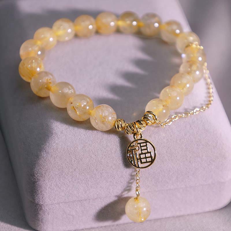 Buddha Stones Citrine Lucky Fu Character Happiness Bracelet - image 3