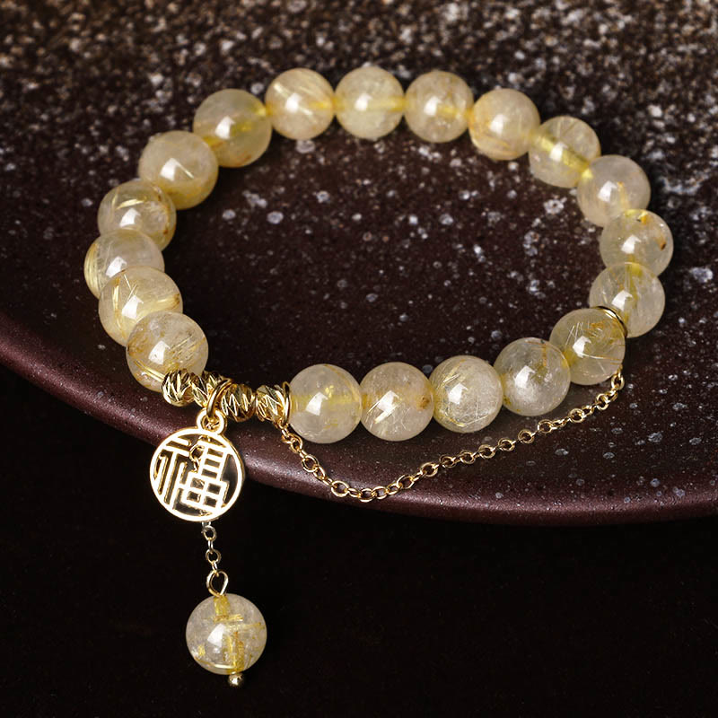 Buddha Stones Citrine Lucky Fu Character Happiness Bracelet - Citrine(Happiness♥Prosperity)(Wrist Circumference 13-15cm) - image 0