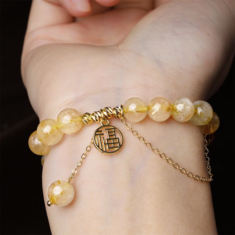 Buddha Stones Citrine Lucky Fu Character Happiness Bracelet - image 2