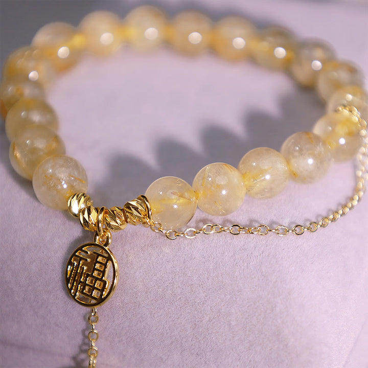 Buddha Stones Citrine Lucky Fu Character Happiness Bracelet - image 7
