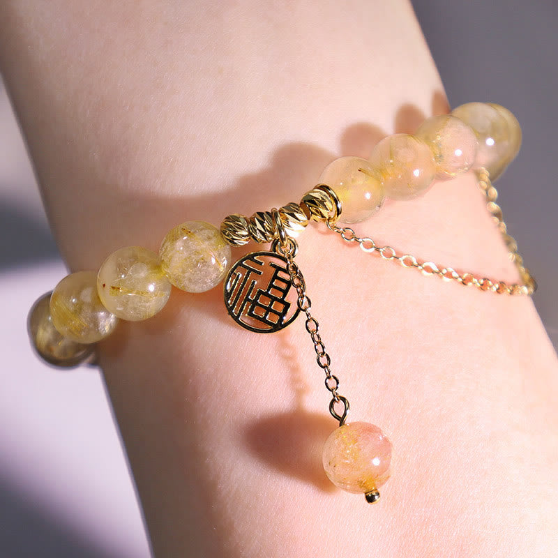 Buddha Stones Citrine Lucky Fu Character Happiness Bracelet - image 5