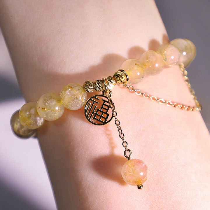 Buddha Stones Citrine Lucky Fu Character Happiness Bracelet - image 5
