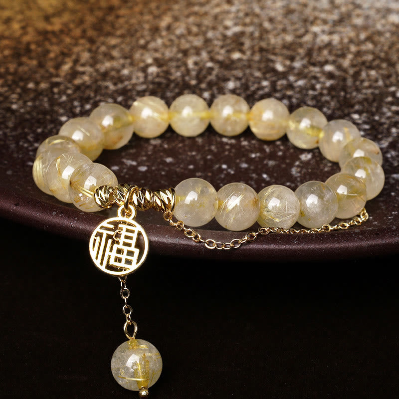 Buddha Stones Citrine Lucky Fu Character Happiness Bracelet - image 1