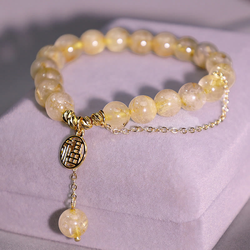 Buddha Stones Citrine Lucky Fu Character Happiness Bracelet - image 4