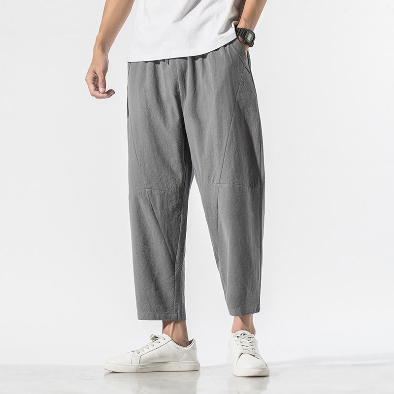 Buddha Stones Vintage Jacquard Solid Color Drawstring Cotton Linen Men's Harem Pants With Pockets - DarkGray - US/UK/AU46，EU56 (5XL) - image 0