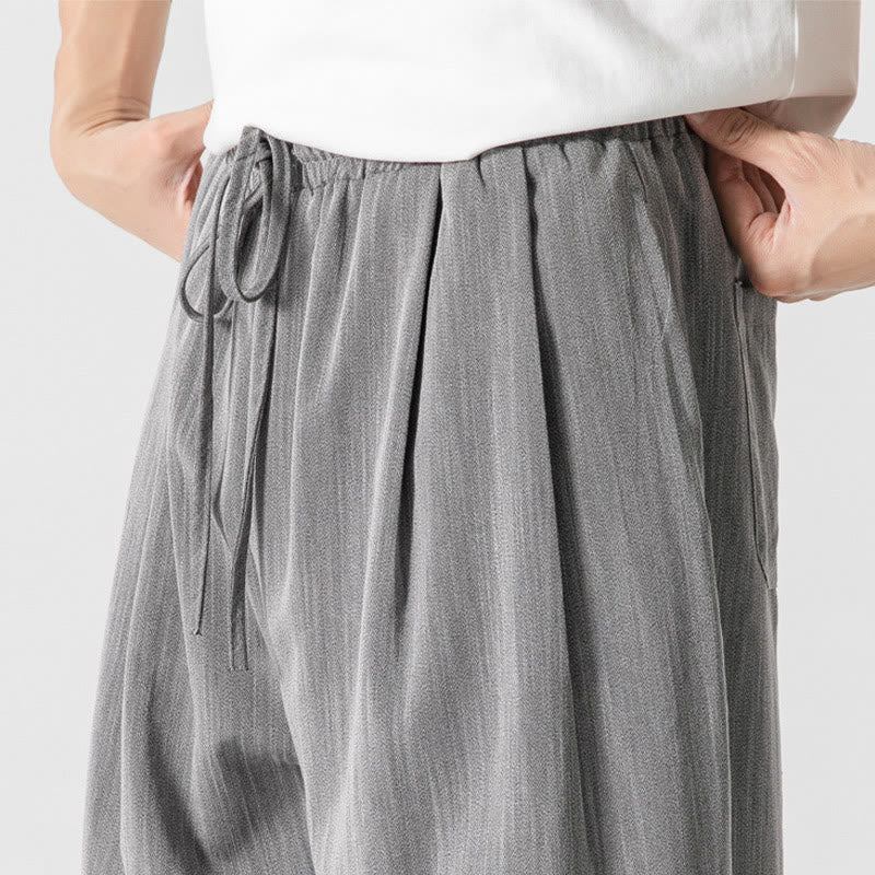 Buddha Stones Summer Casual Plain Straight Leg Design Men's Cotton Linen Drawstring Pants With Pockets - image 9
