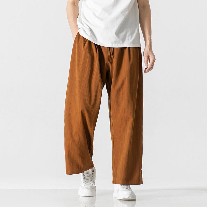 Buddha Stones Summer Casual Plain Straight Leg Design Men's Cotton Linen Drawstring Pants With Pockets - image 28