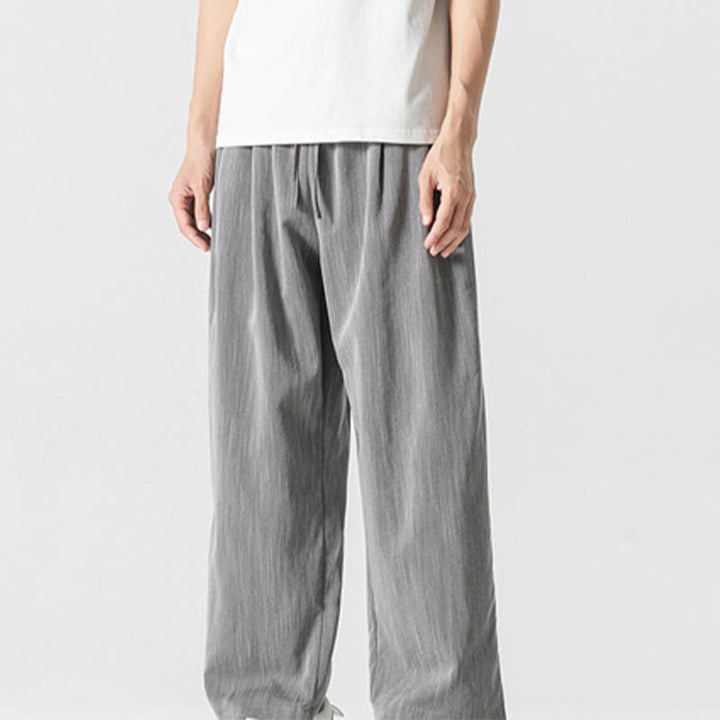 Buddha Stones Summer Casual Plain Straight Leg Design Men's Cotton Linen Drawstring Pants With Pockets - image 1
