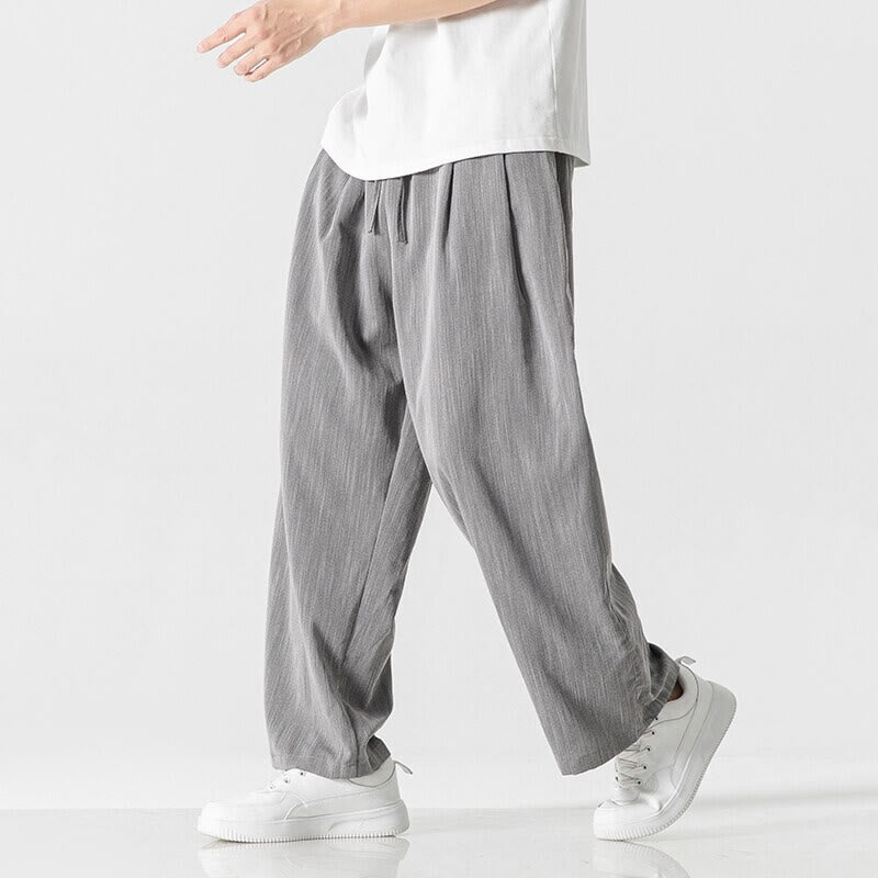 Buddha Stones Summer Casual Plain Straight Leg Design Men's Cotton Linen Drawstring Pants With Pockets - image 6
