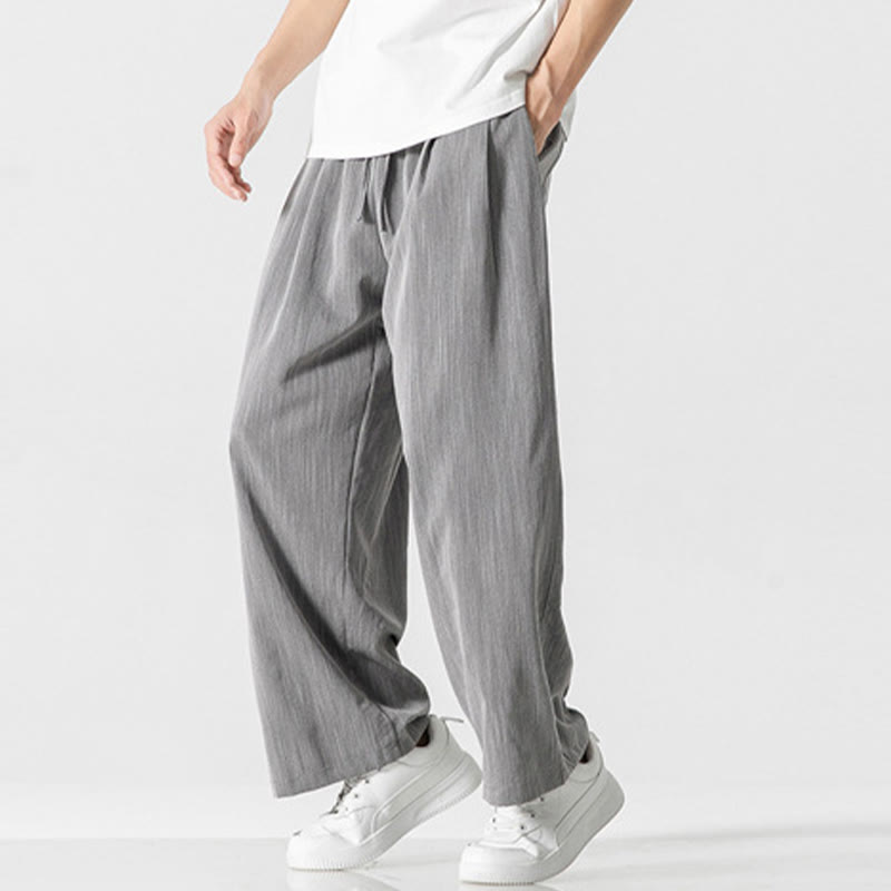 Buddha Stones Summer Casual Plain Straight Leg Design Men's Cotton Linen Drawstring Pants With Pockets - image 7