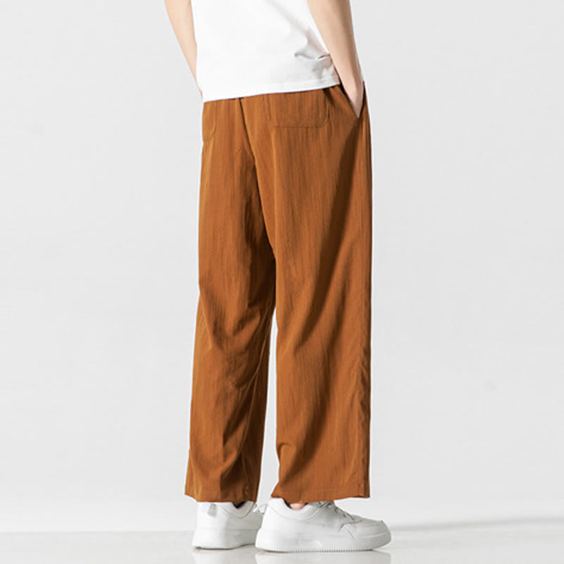 Buddha Stones Summer Casual Plain Straight Leg Design Men's Cotton Linen Drawstring Pants With Pockets - image 33