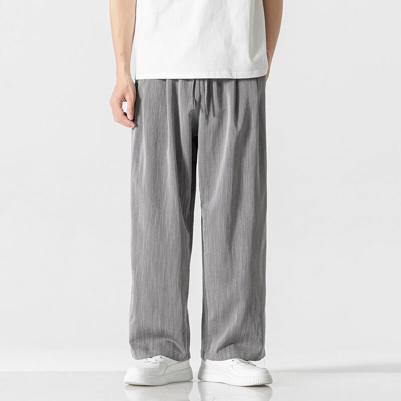 Buddha Stones Summer Casual Plain Straight Leg Design Men's Cotton Linen Drawstring Pants With Pockets - image 2